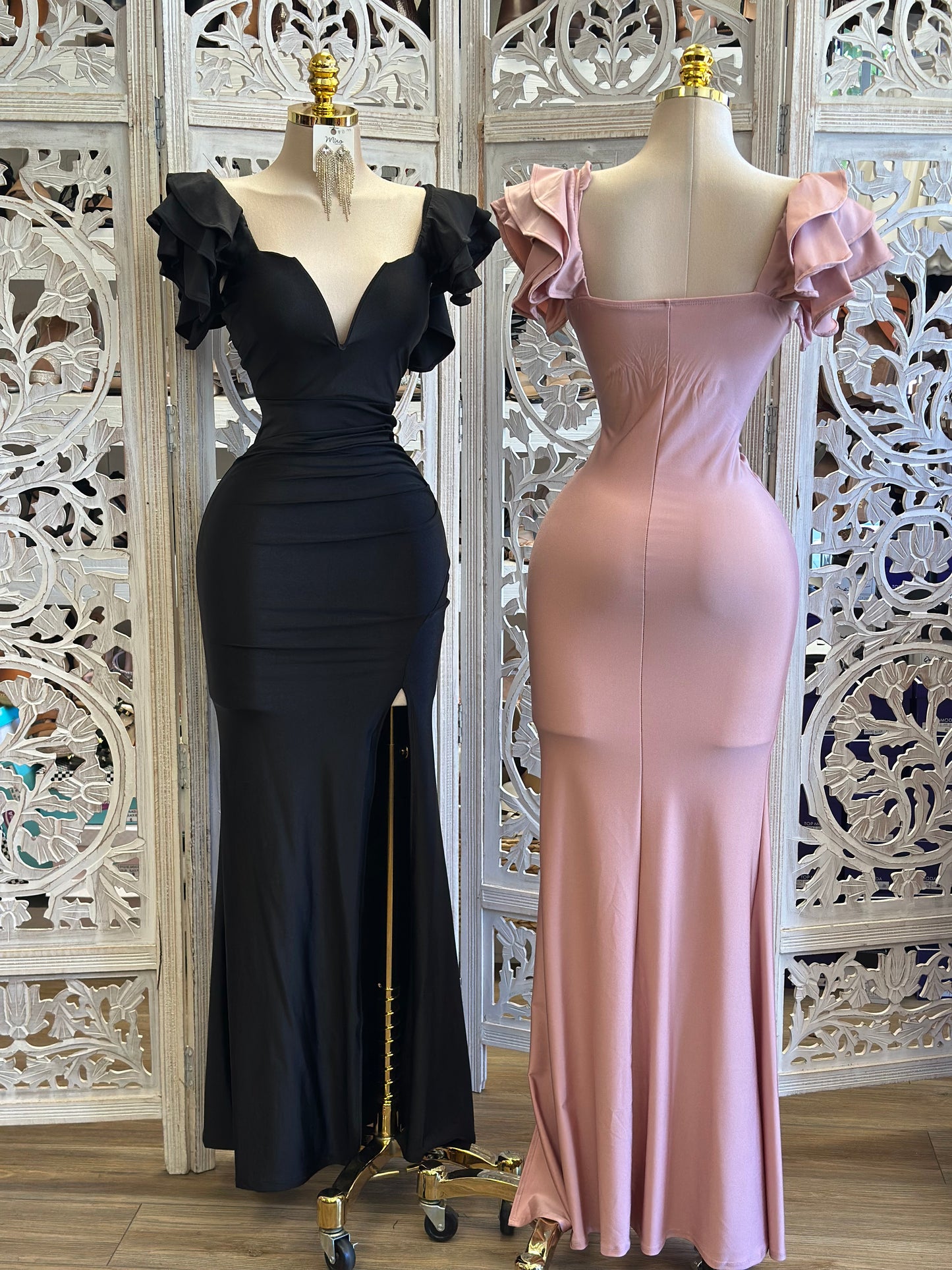 Ruffle Sleeve Heartline Maxi Dress - Estira, Stretchy