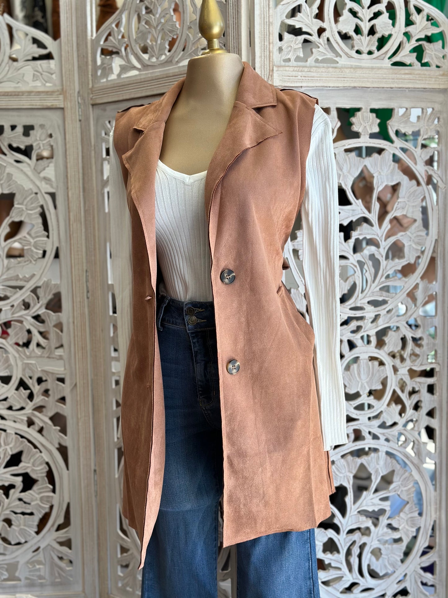 Khaki Suede Long Vest
