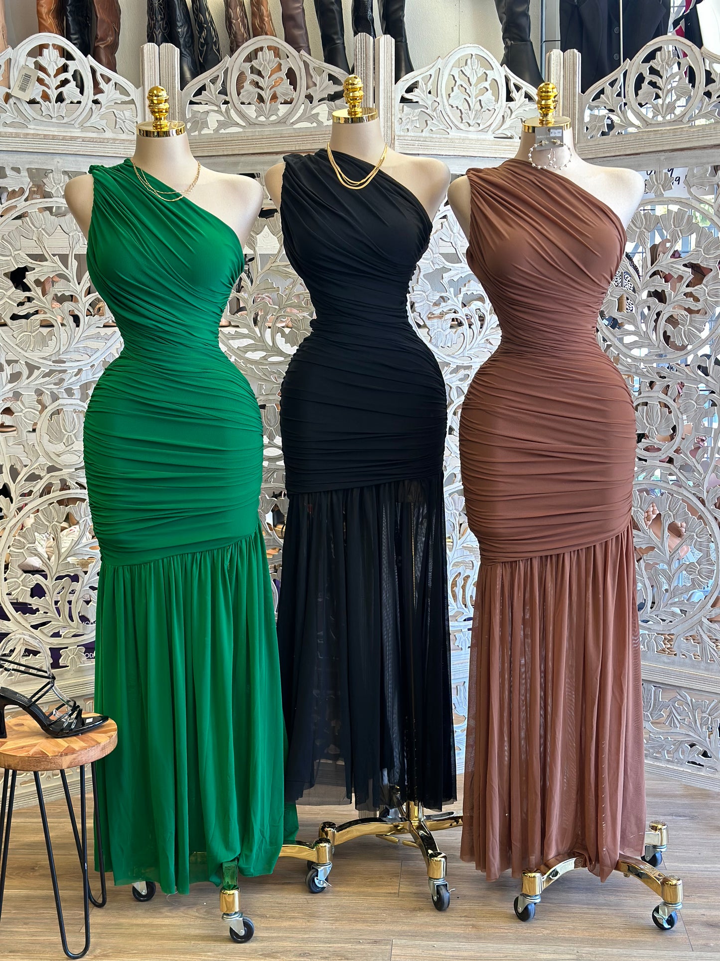 Mesh Wrapped One Sleeve Gown- Stretchy,Estira