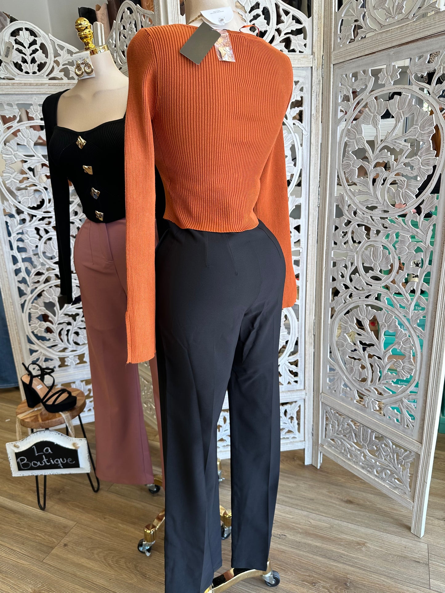 Wide Leg Pinned Dress Pants - Slightly Stretchy,Estira Poco