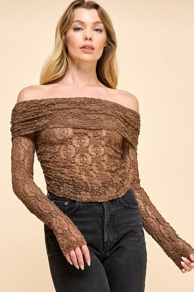 Black Lace Off Shoulder Blouse- Estira, Stretchy