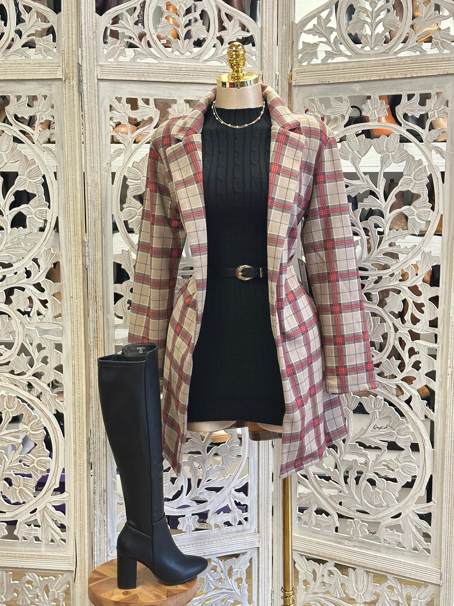 Reddish Plaid Coat- Stretchy