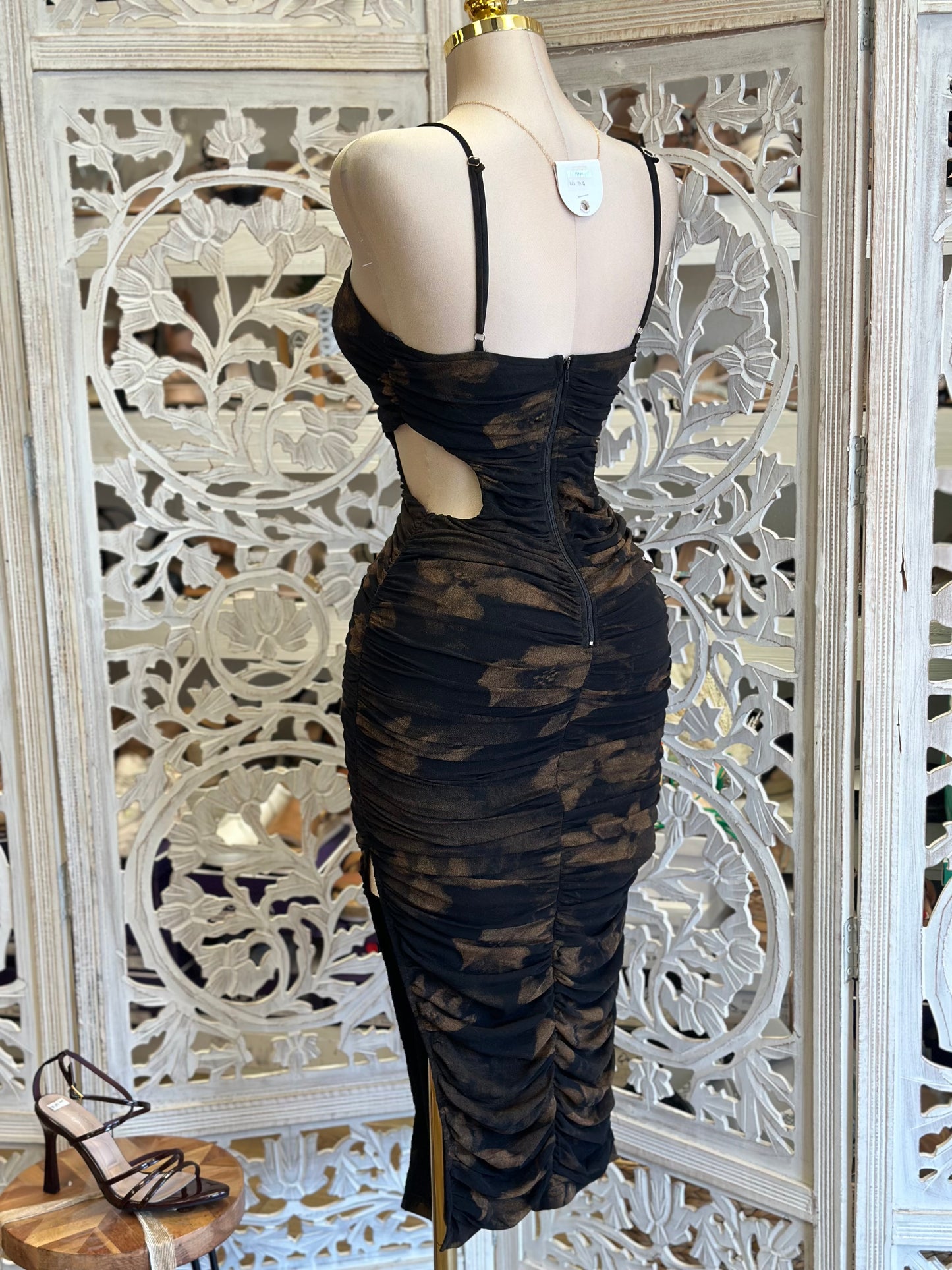 Cutout Ruched Cami Midi Dress- Stretchy, Estira
