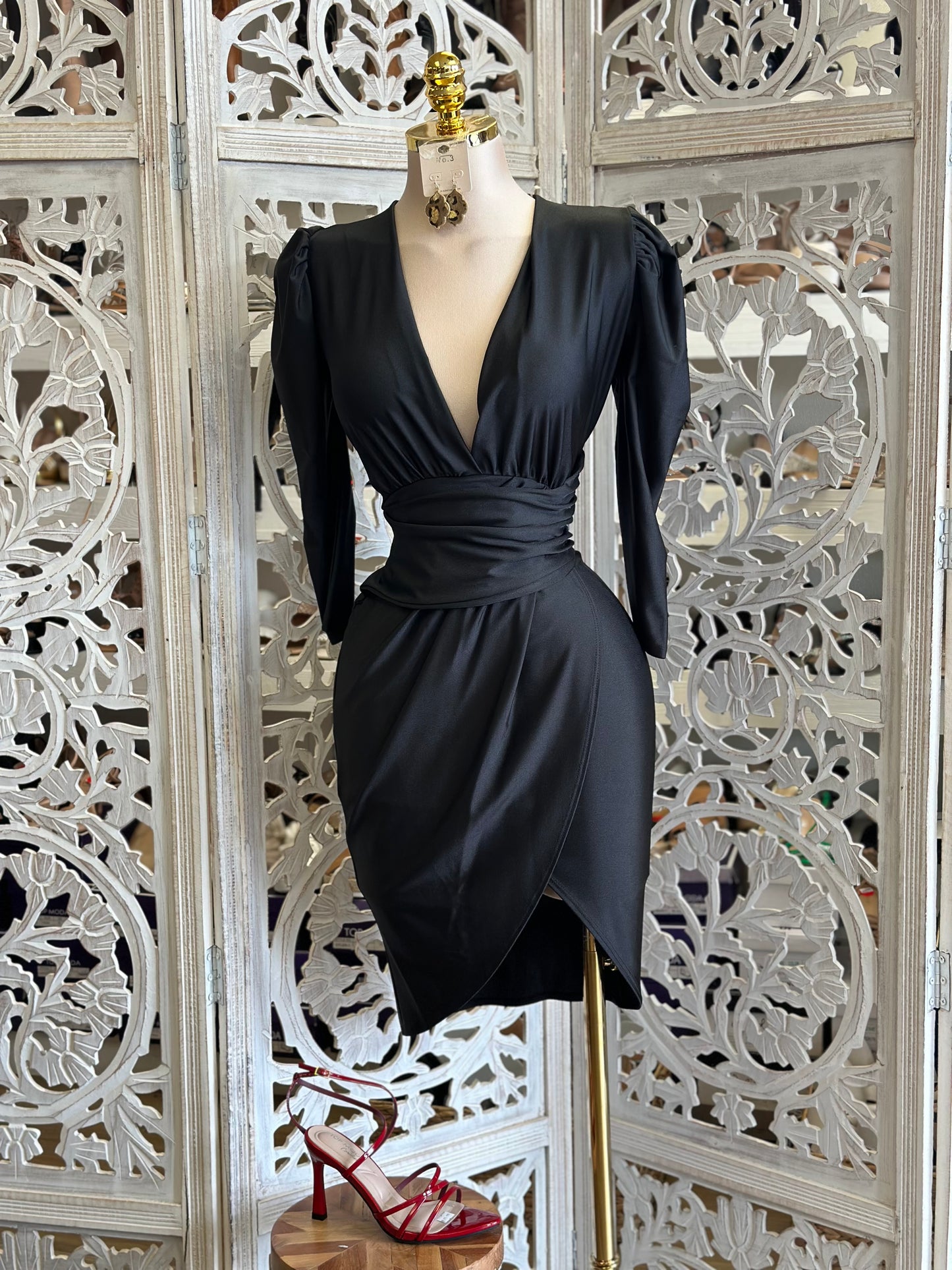 Black Puff Sleeve Mini Dress- Stretchy, Estira