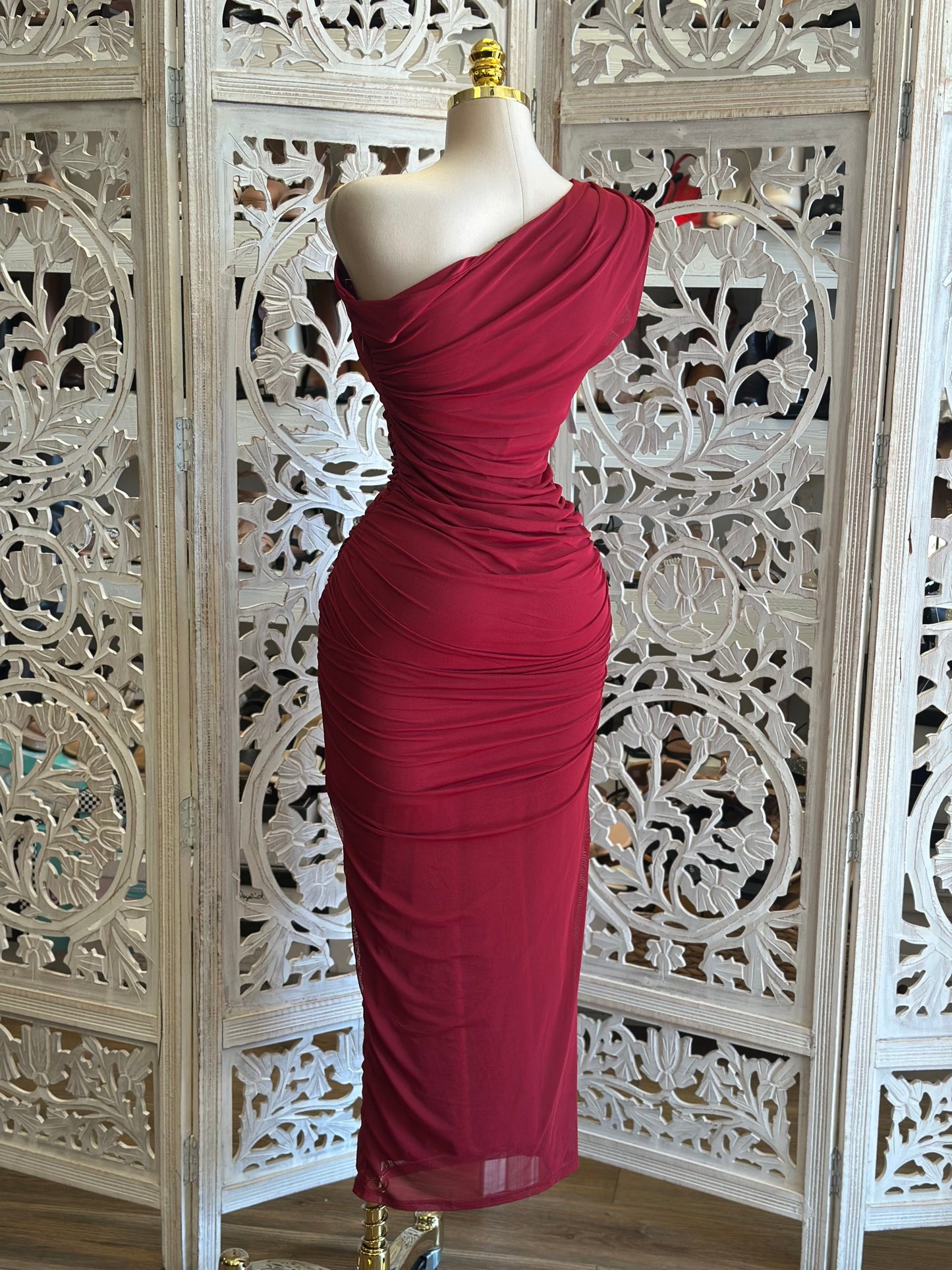 Asymmetrical Carmine Dress- Stretchy,Estira