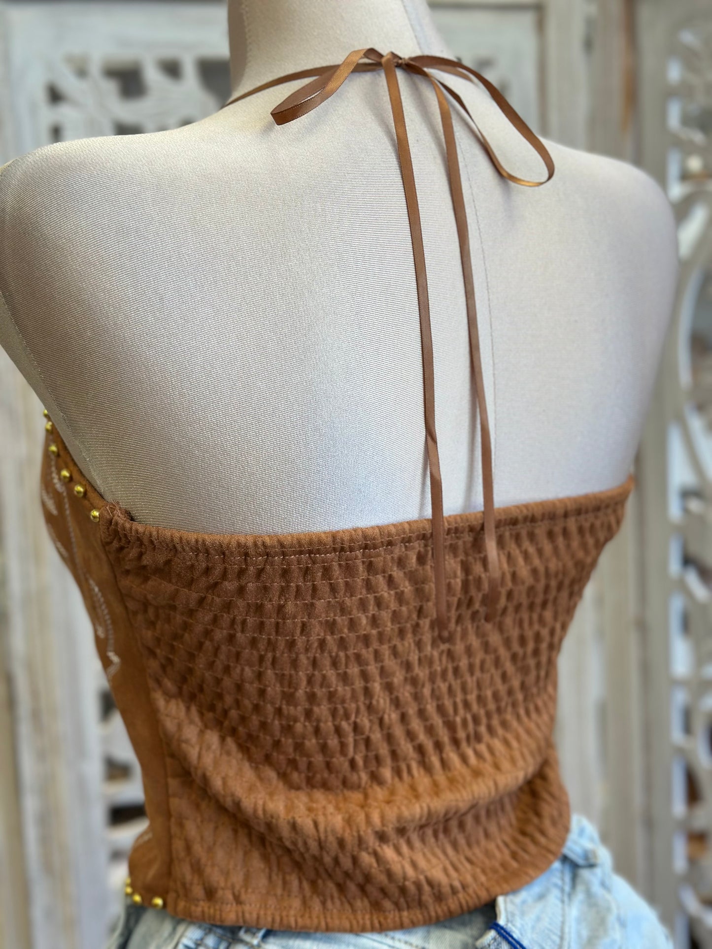 Western Criss Cross Top- Estira , Stretchy