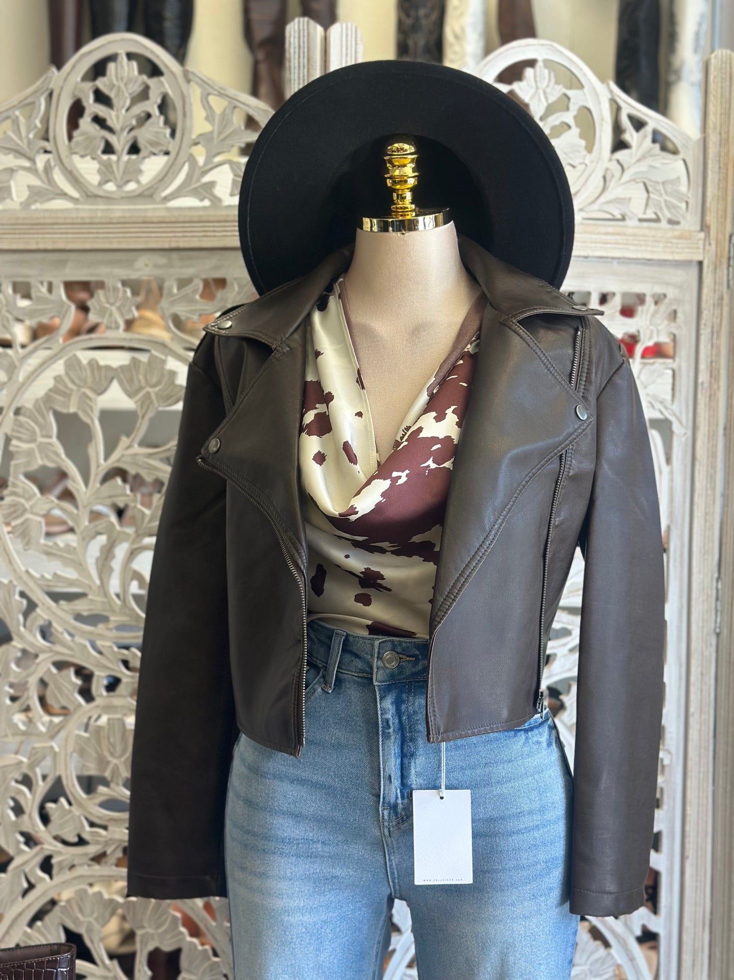 Faux Leather Cropped Jacket