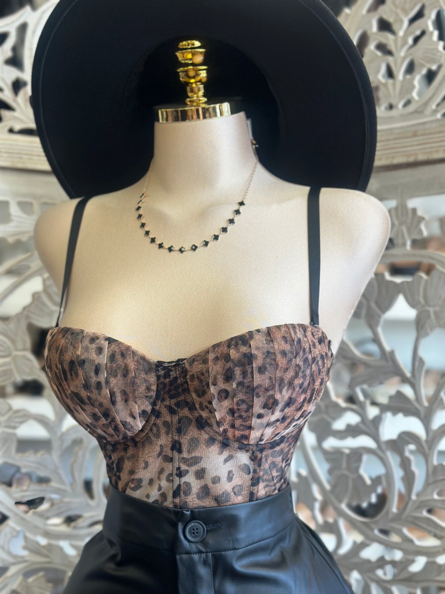 Mesh Cupped Cheetah Crop Top- Stretchy,Estira