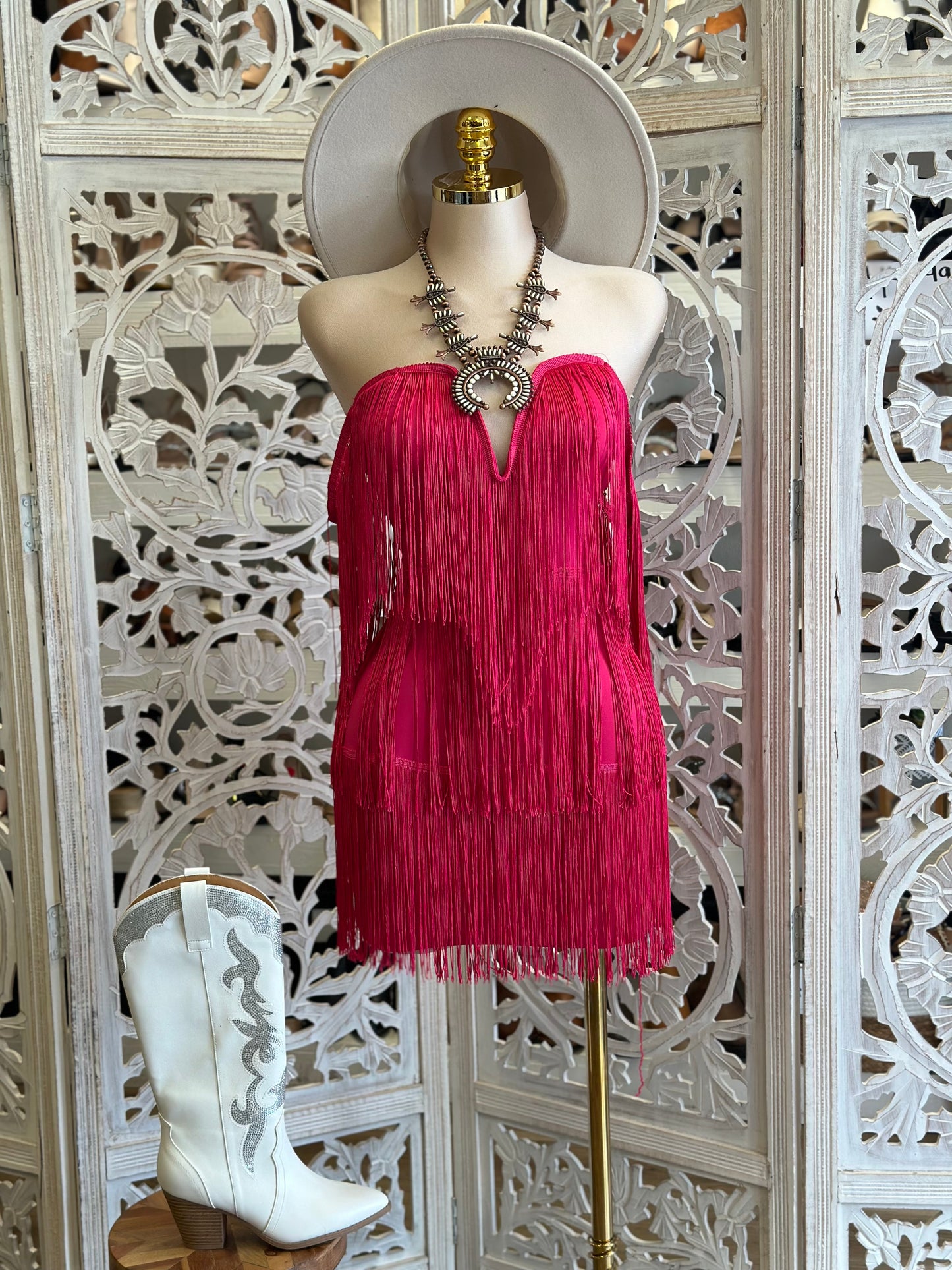 Fuchsia Fringe Dress- Stretchy, Estira
