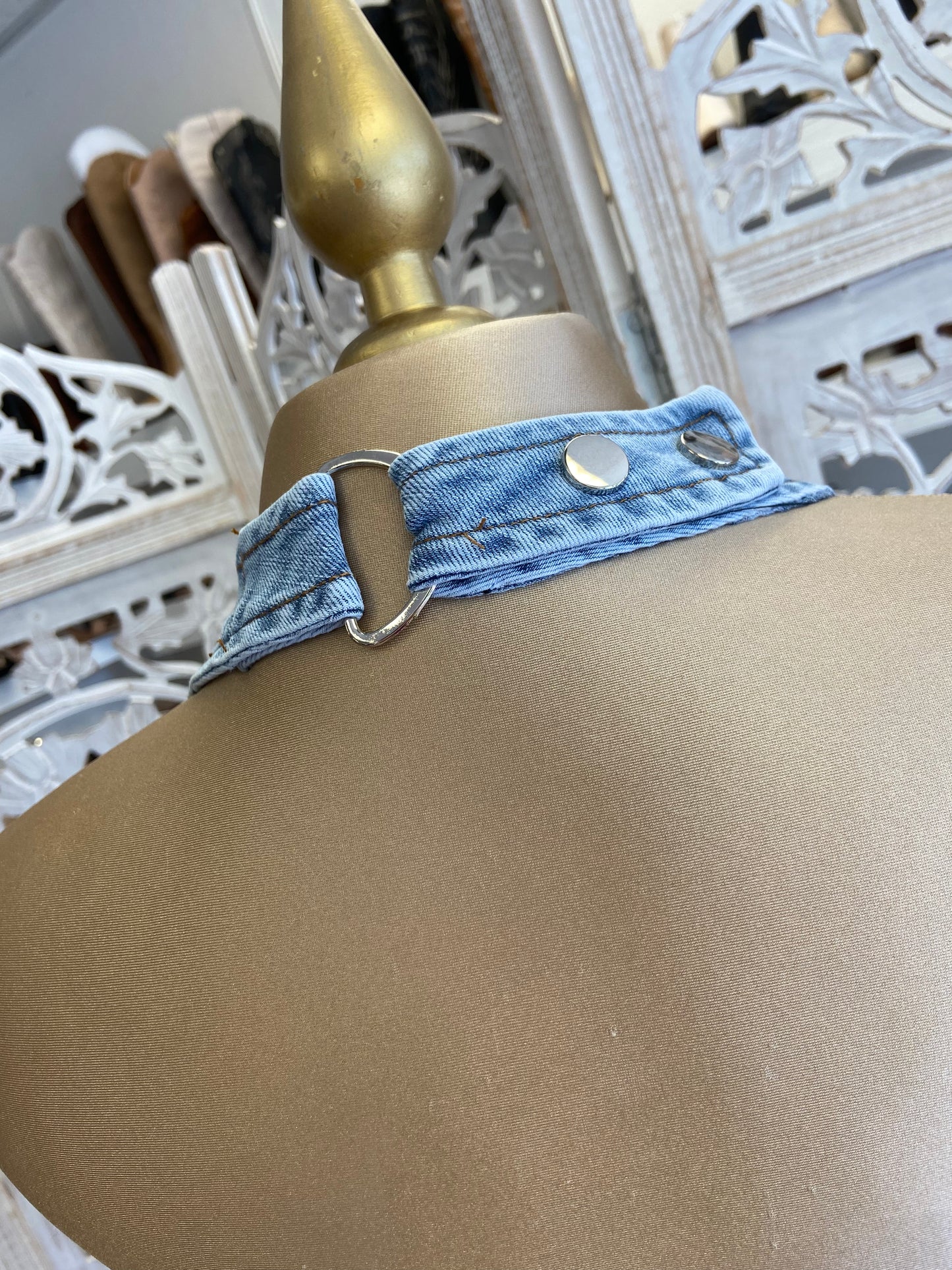 Denim Rhinestone Tie Up Top