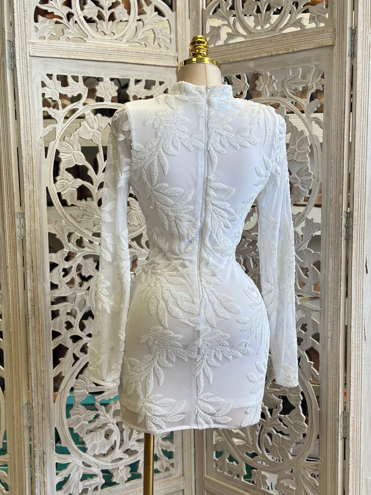 White Sequin Mini Dress- Stretchy,Estira