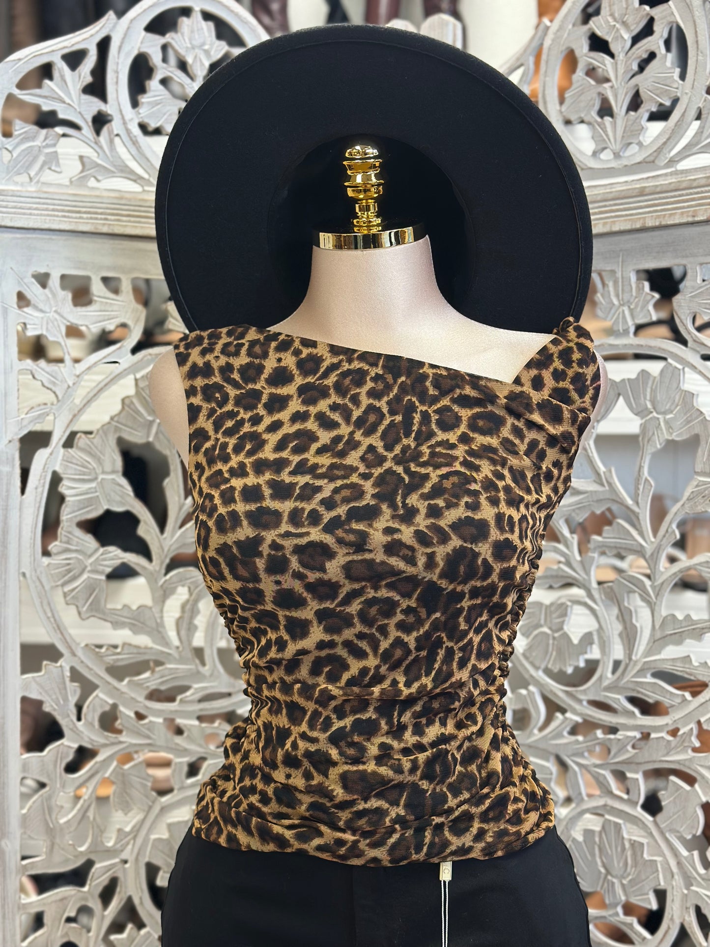 Asymmetrical Cheetah Print Blouse- Estira, Stretchy