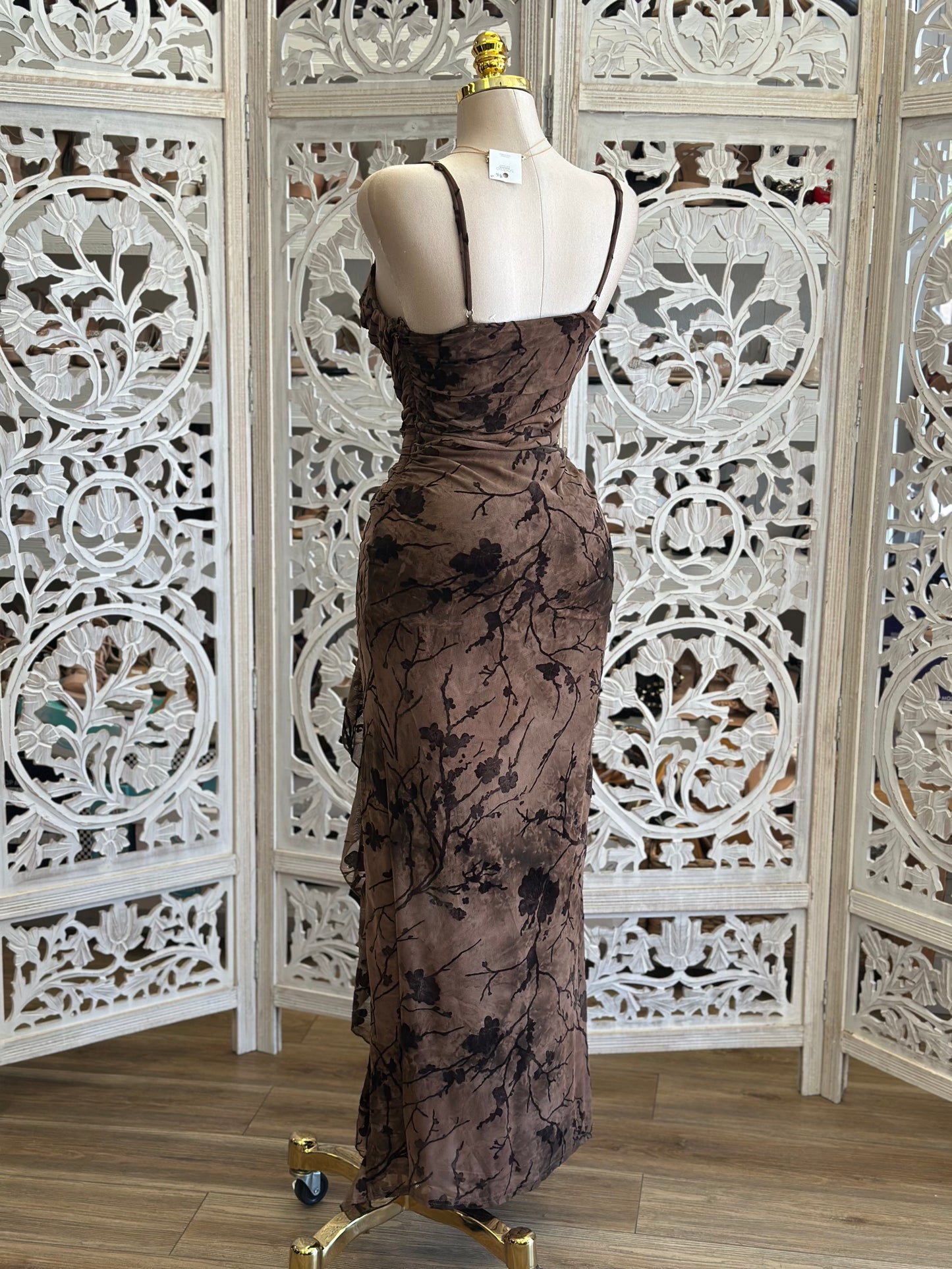 Forest Floral Lace Trim Midi Dress -  Estira, Stretchy