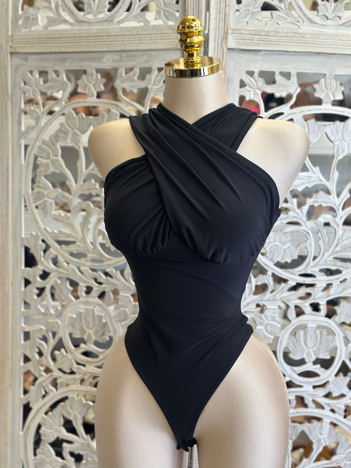 Cross front Solid Bodysuit - Estira, Stretchy