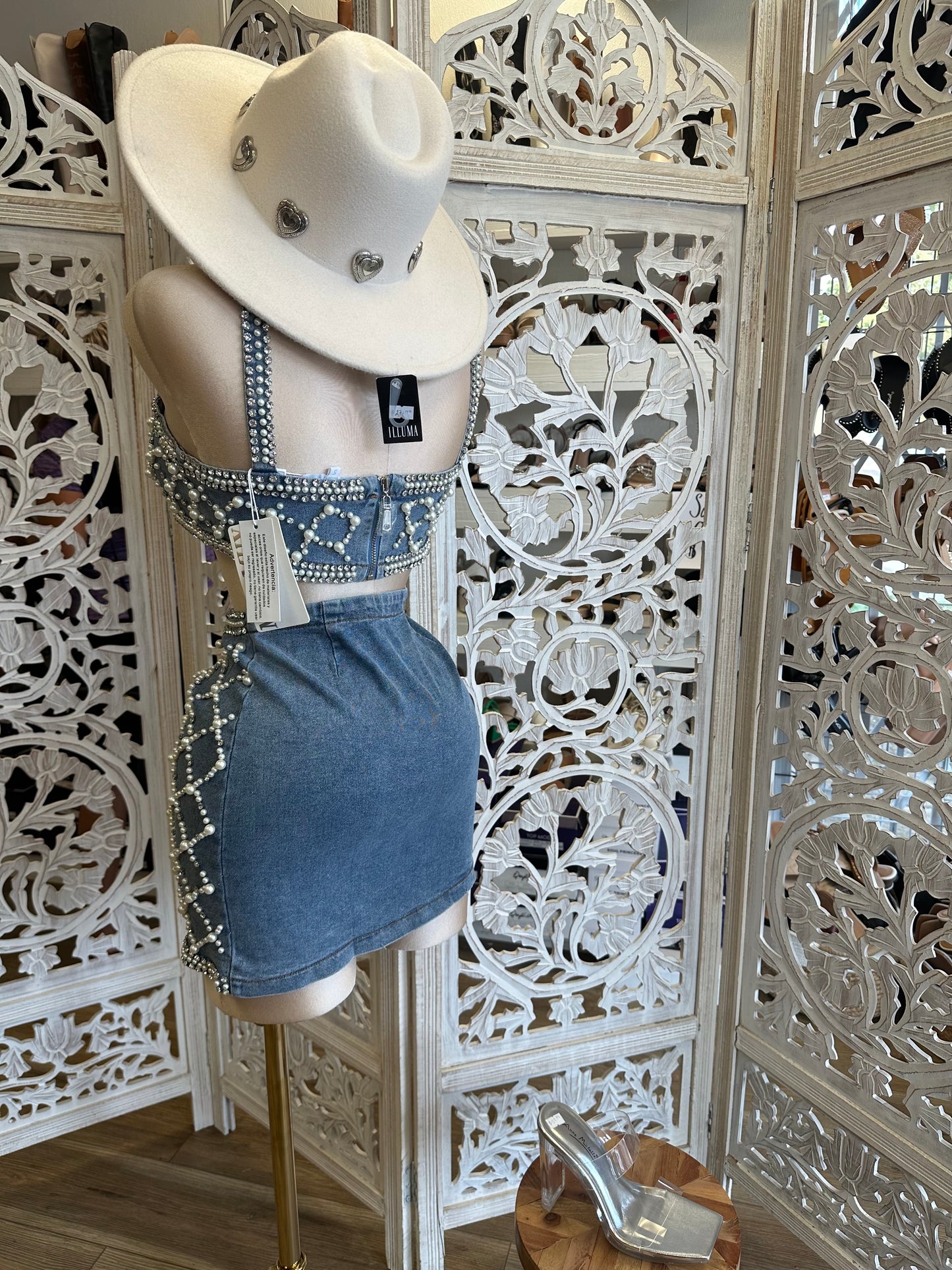 Netted Pearl Denim Set- Stretchy, Estira
