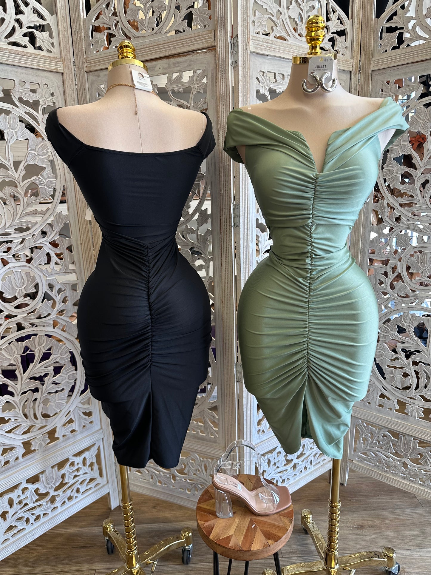 V Ruched Mini Dress - Estira, Stretchy