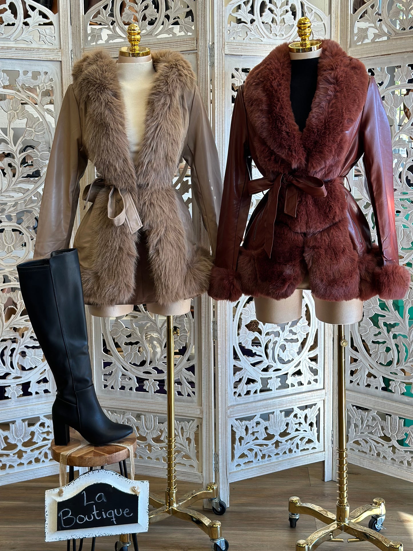 Faux Leather Fur Lined Coat- Not Stretchy, No Estira