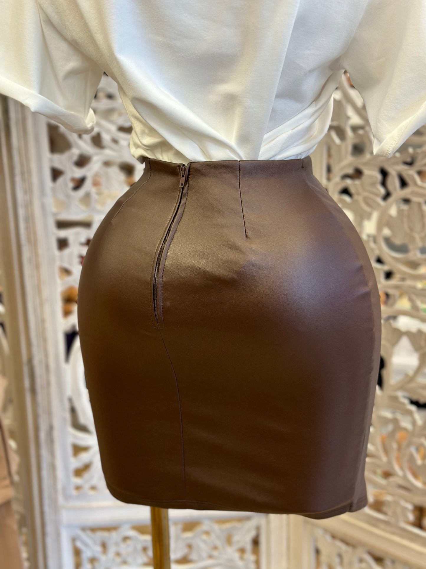 Draped Brown Mini Skirt- Estira, Stretchy