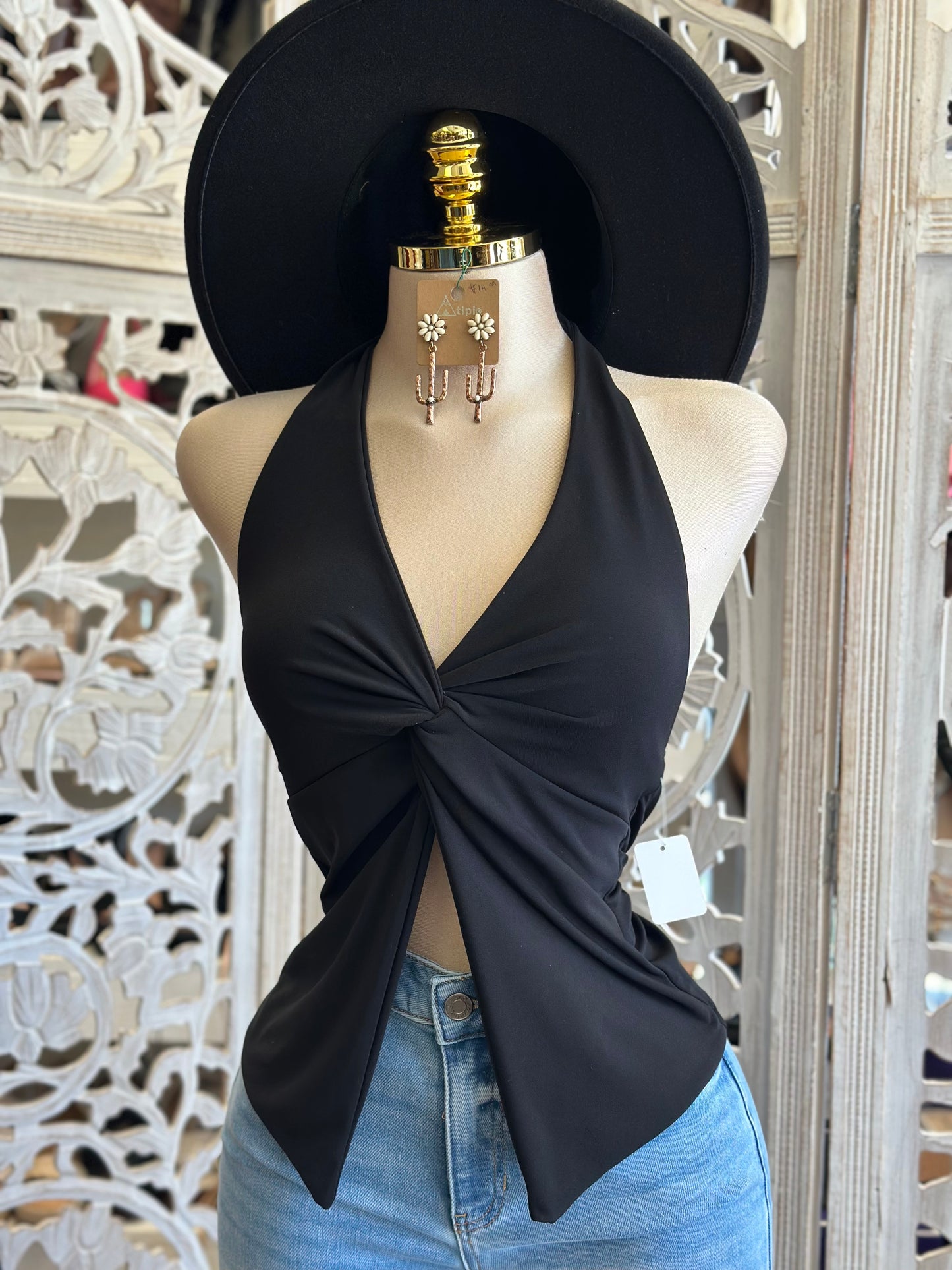 Split Twisted Blouse- Estira, Stretchy
