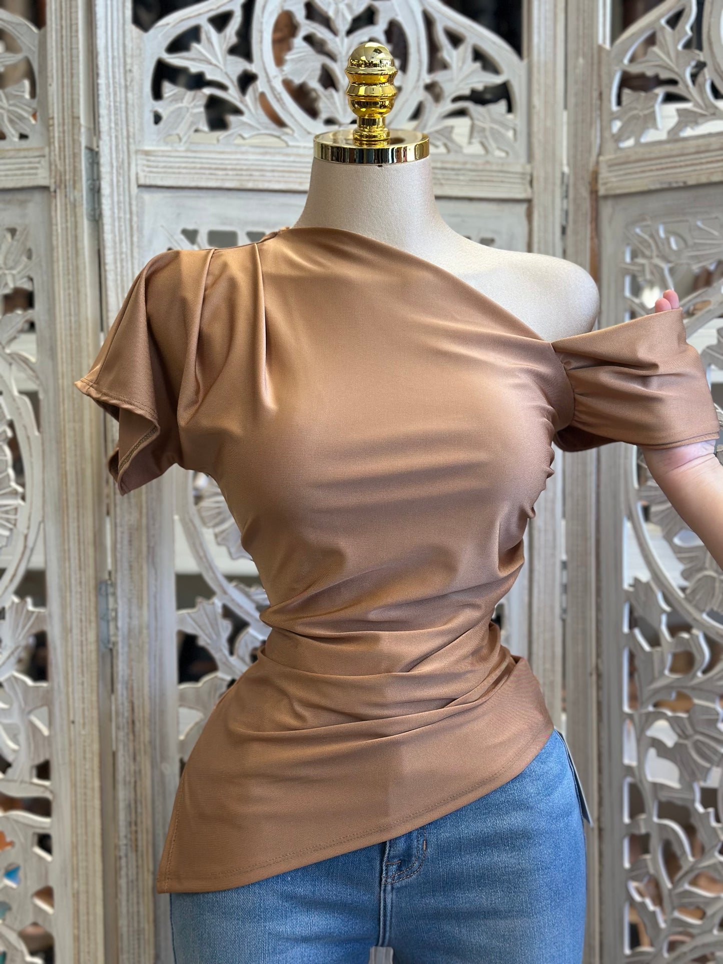 Auburn Asymmetrical Blouse - Estira, Stretchy