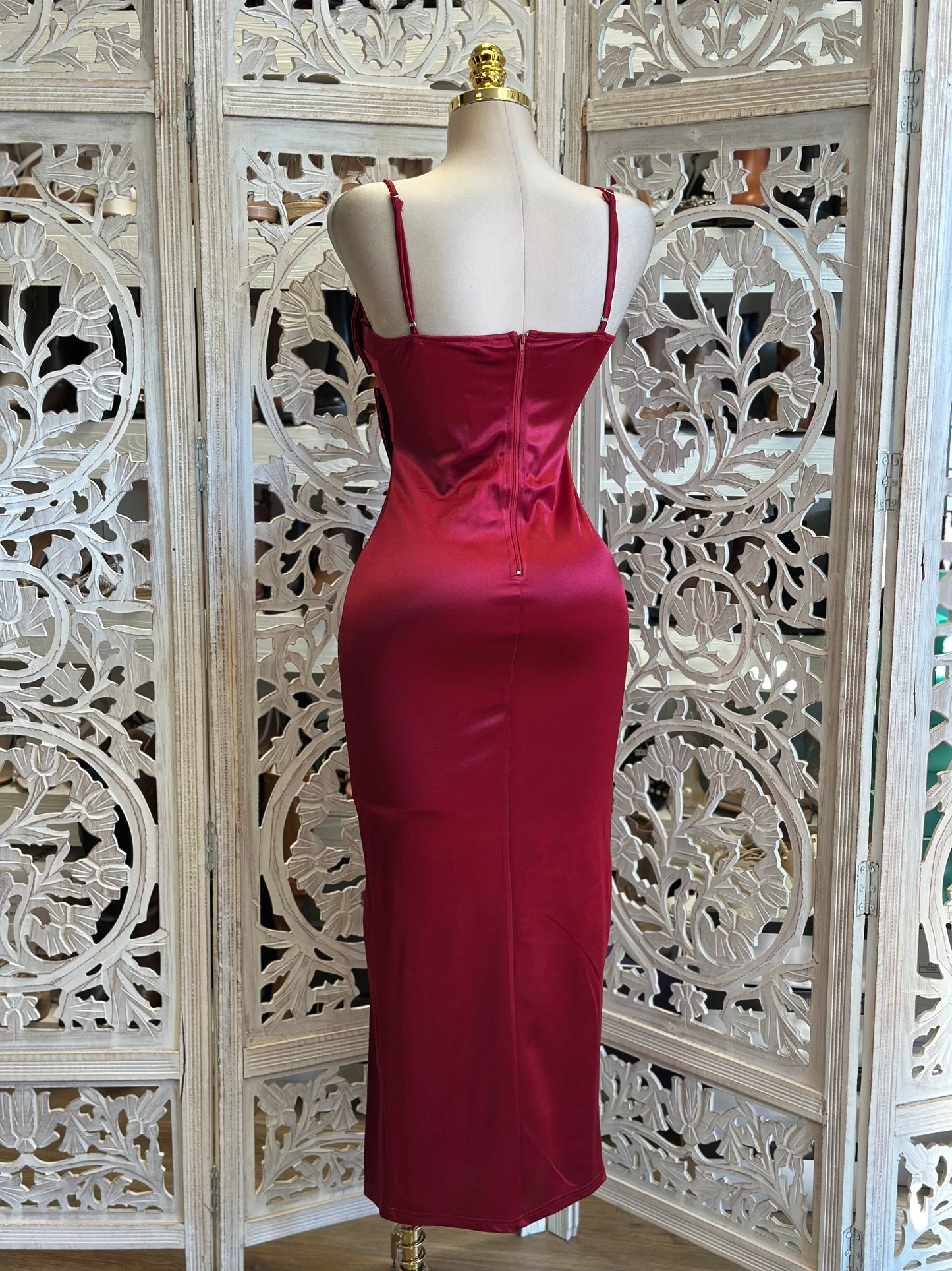 Rhinestone Bow Carmine Dress- Stretchy,Estira