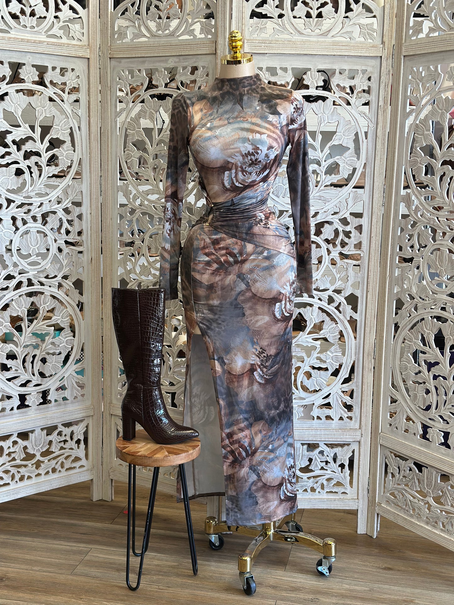 Multi Pattern Body Con Dress - Estira , Stretchy