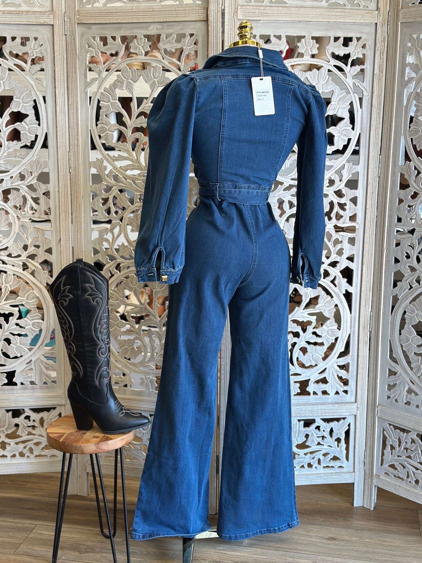 Denim Gold Button Up Jumpsuit - Stretchy,Estira