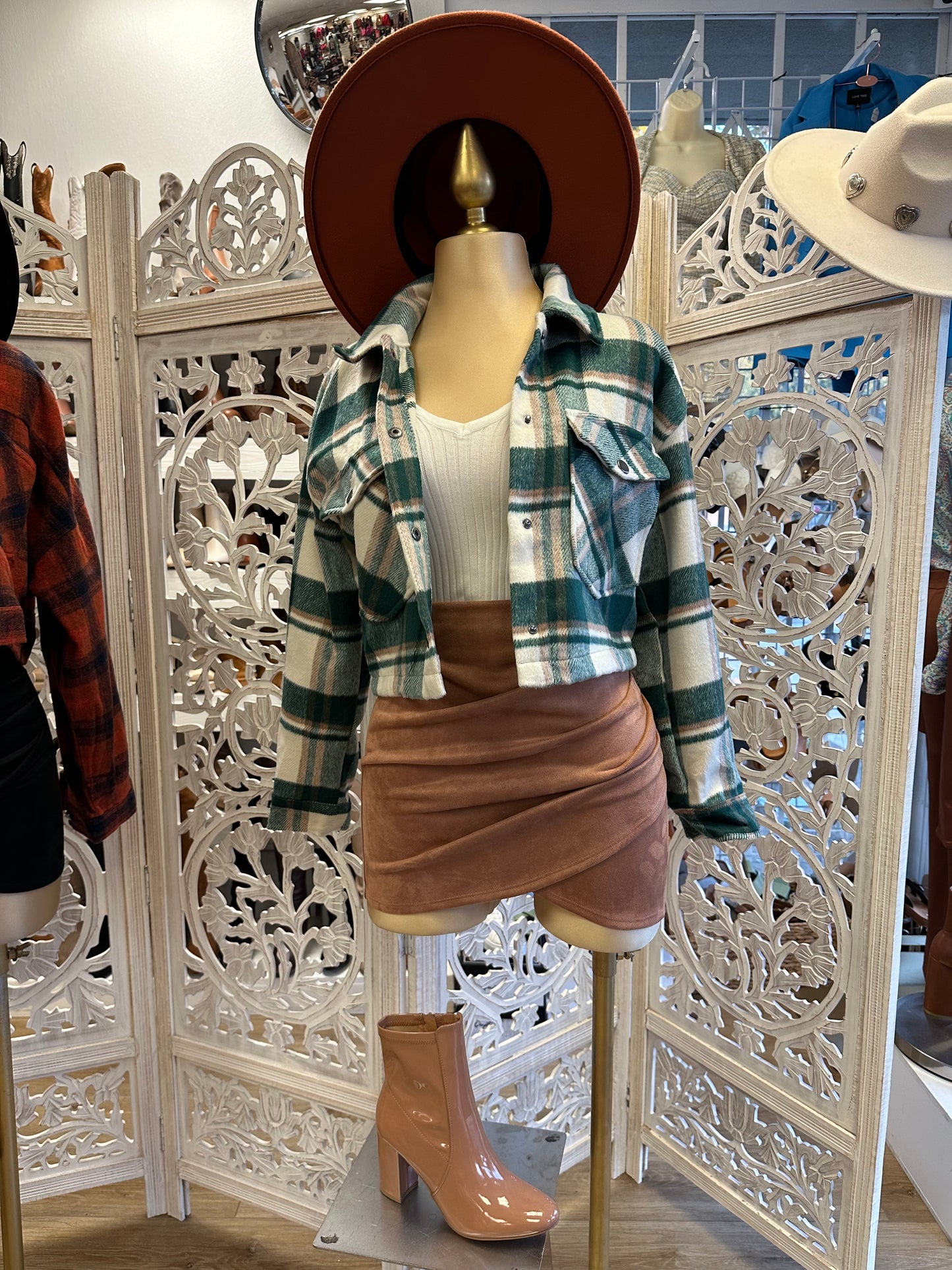 Hunter Green Plaid Cropped Jacket