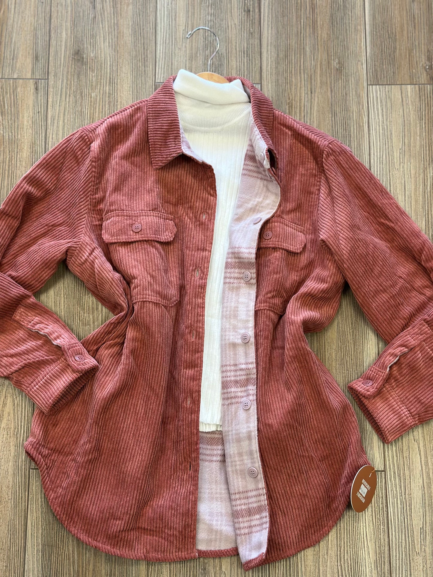 Rust Corduroy Reversible Flannel Jacket- Stretchy, Estira