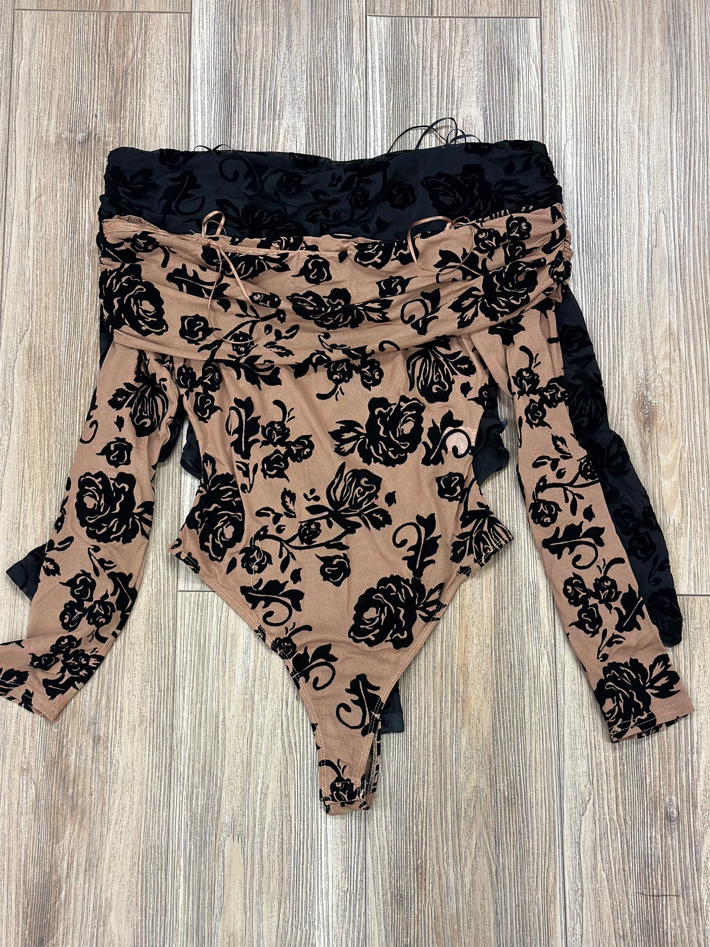 Mesh Floral Off Shoulder Bodysuit- Estira, Stretchy