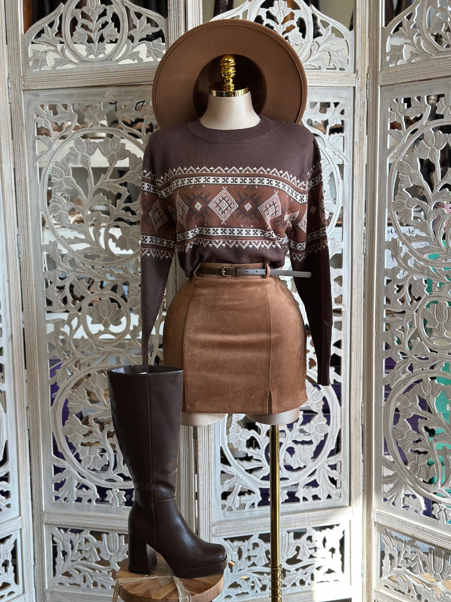 Winter Aztec Print Brown Sweater