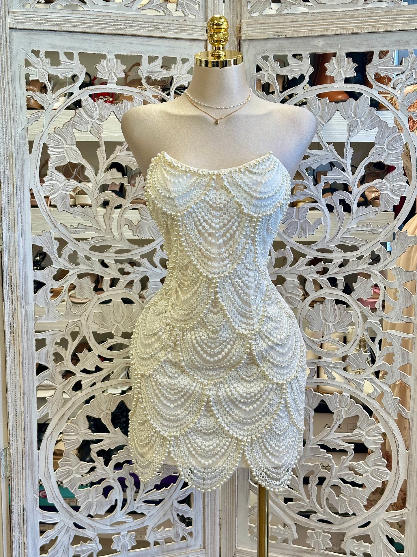 Pearl Strapless Mini Dress-no Stretchy, no Estira