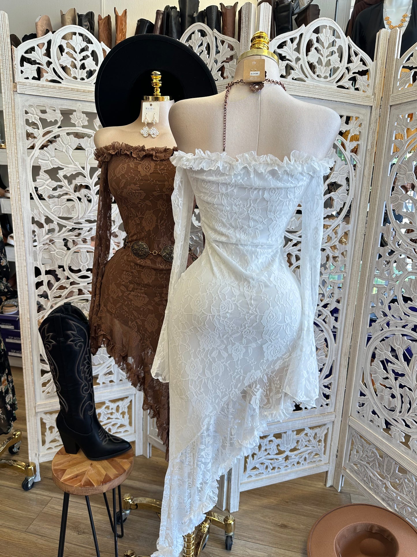 Lace High Low Midi Dress-Estira , Stretchy