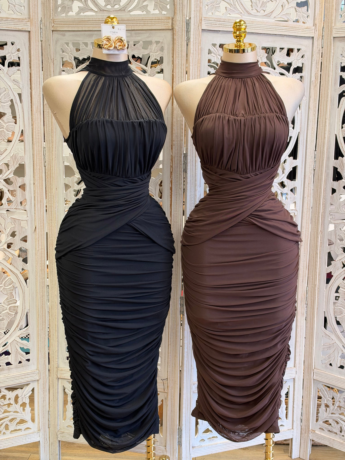 Verona Cross-Wrap Midi Dress- Estira , Stretchy