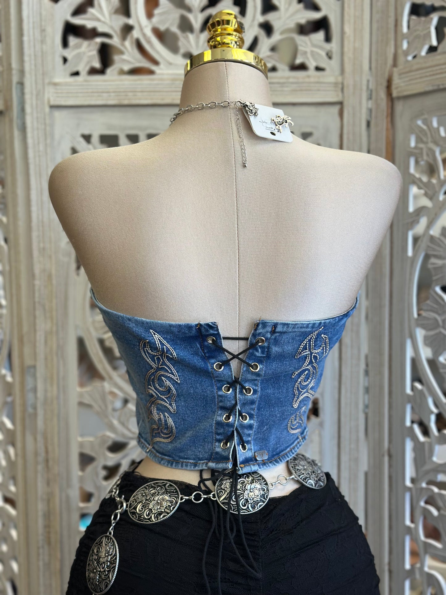 Denim Strapless Western Top - Estira, Stretchy