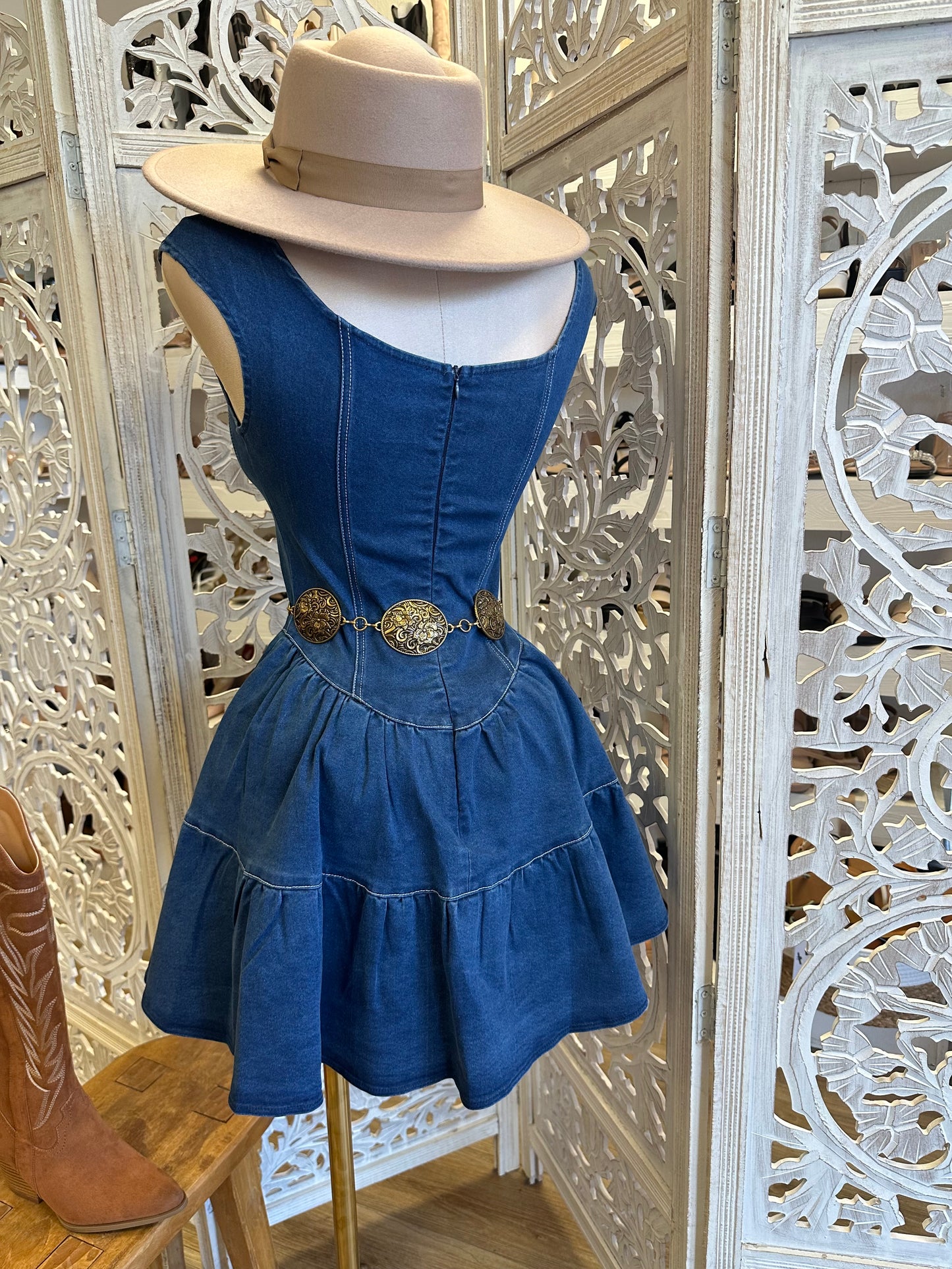 Denim Flared Tierd Mini Dress- Stretchy