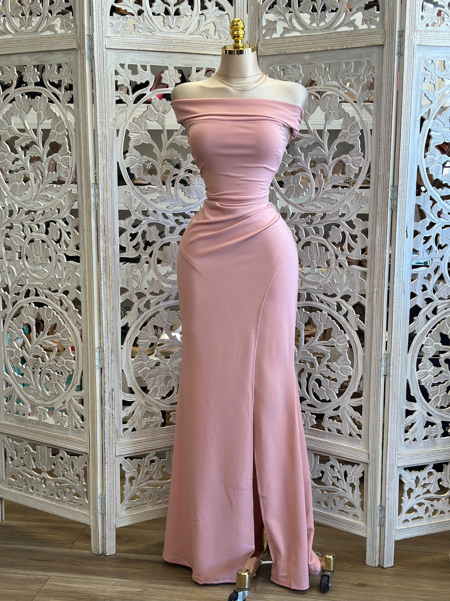 Bubble Pink Off Shouler Maxi Dress - Estira, Stretchy