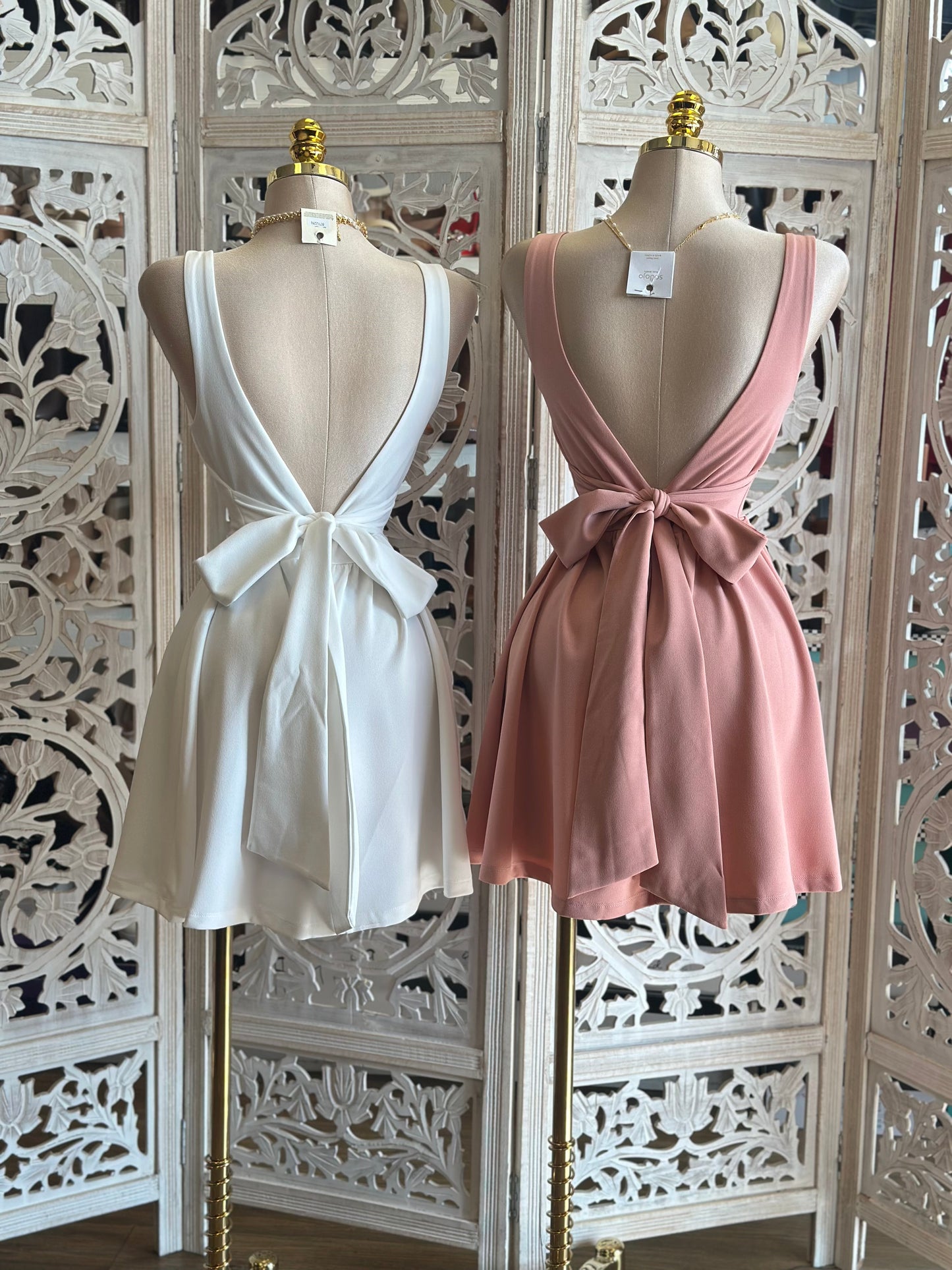 Open Back Ribbon Mini Dress-Stretchy,Estira