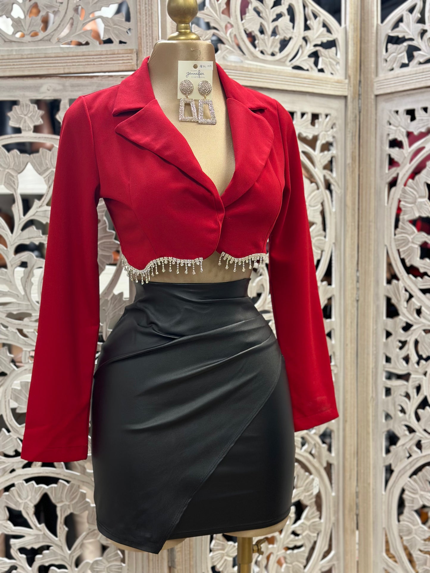 Rhinestone Fringe Cropped Blazer