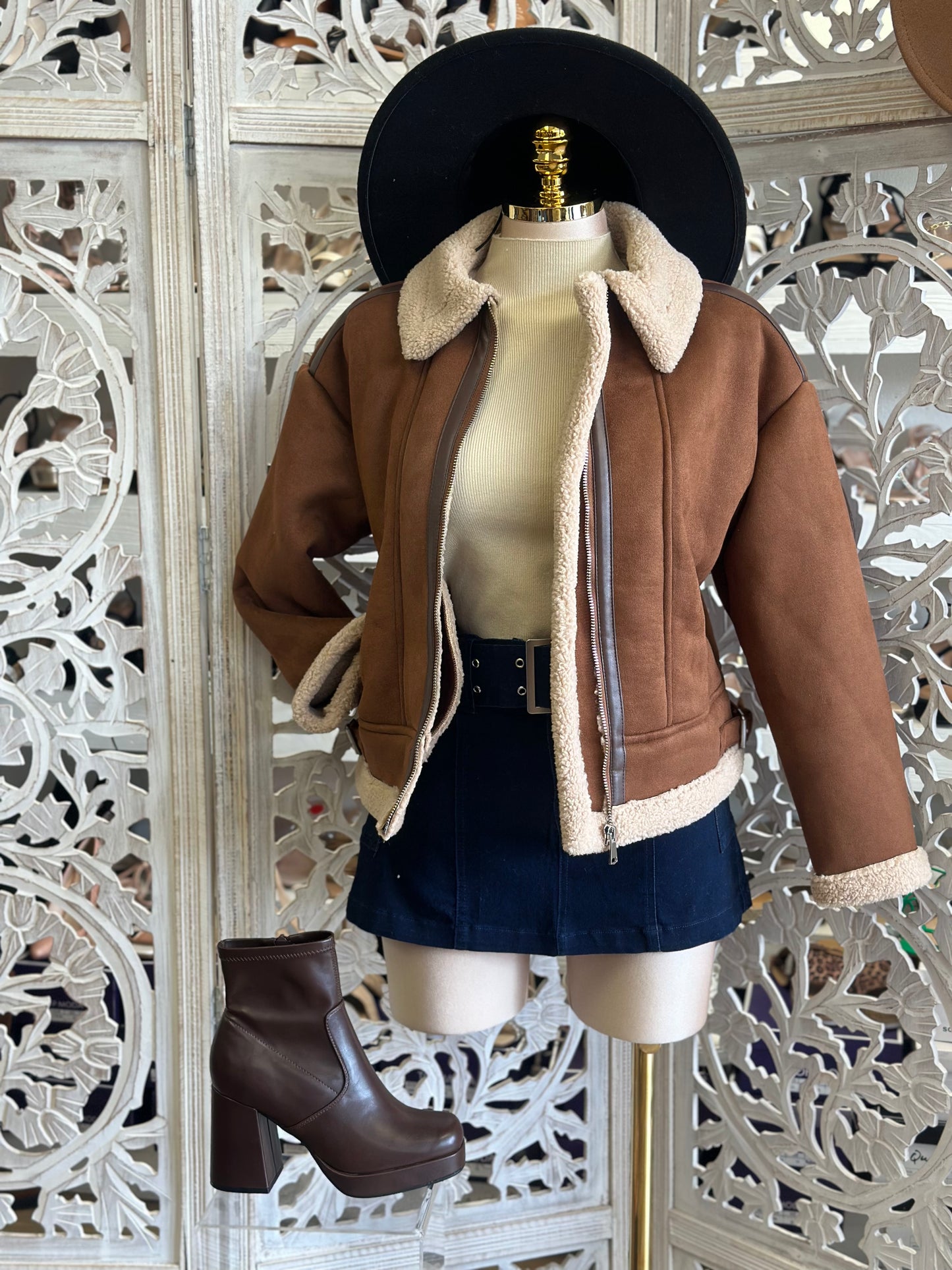 Brown Suede Sherpa Lined Jacket
