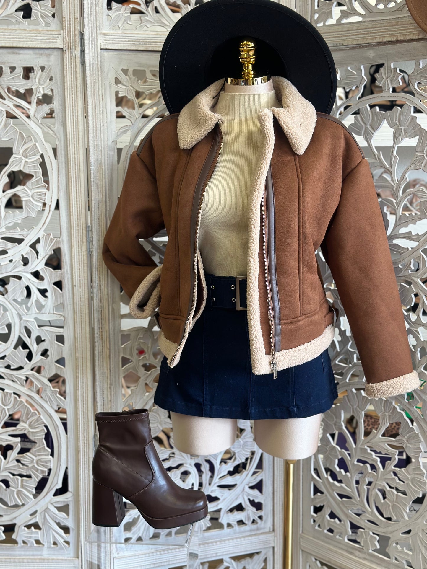 Brown Suede Sherpa Lined Jacket