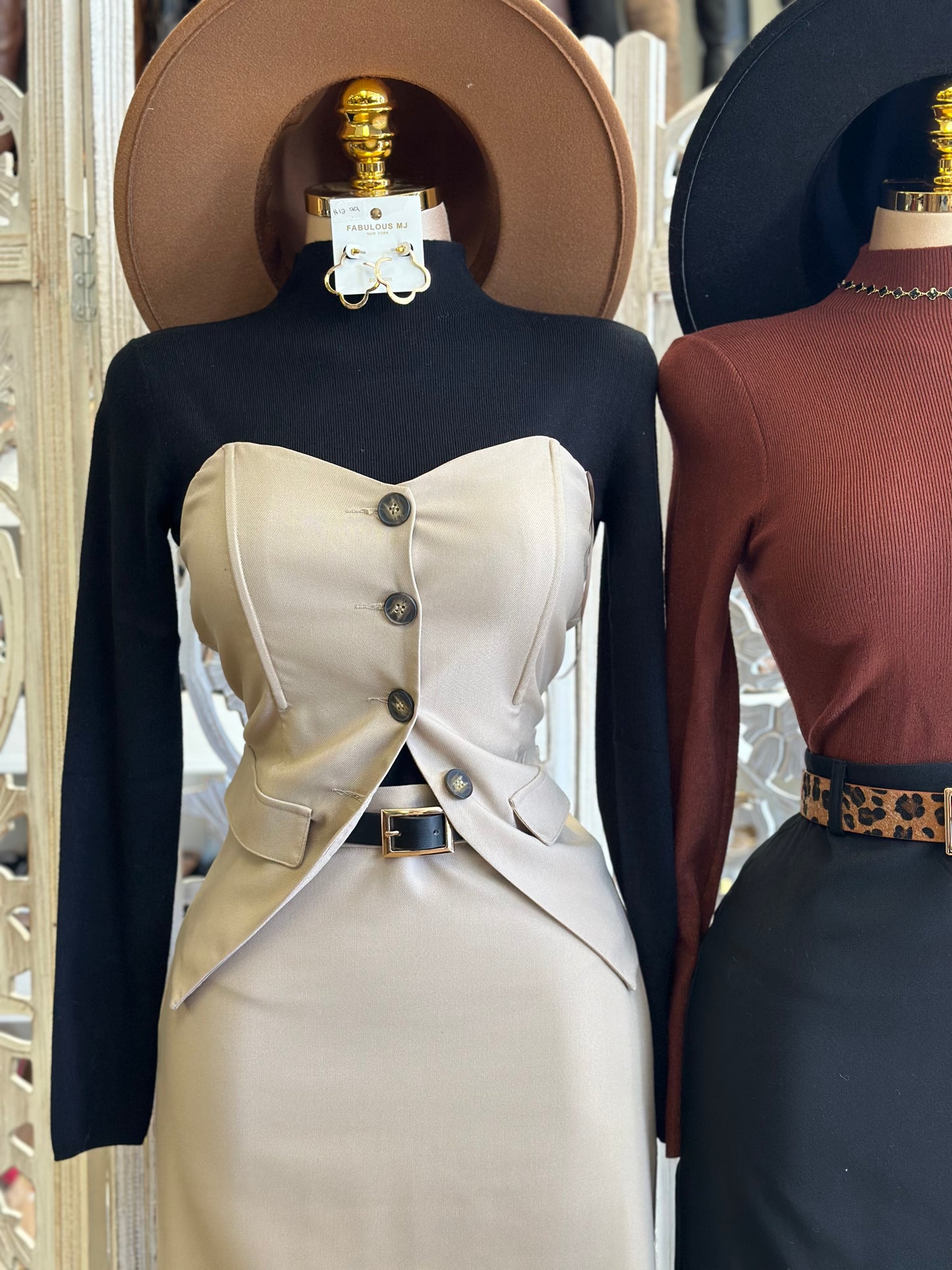 Heartline Vest and Cargo Midi Skirt Set- Not Stretchy, No Estira