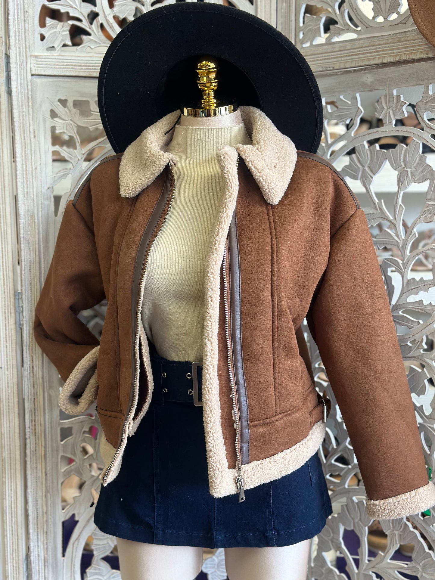 Brown Suede Sherpa Lined Jacket