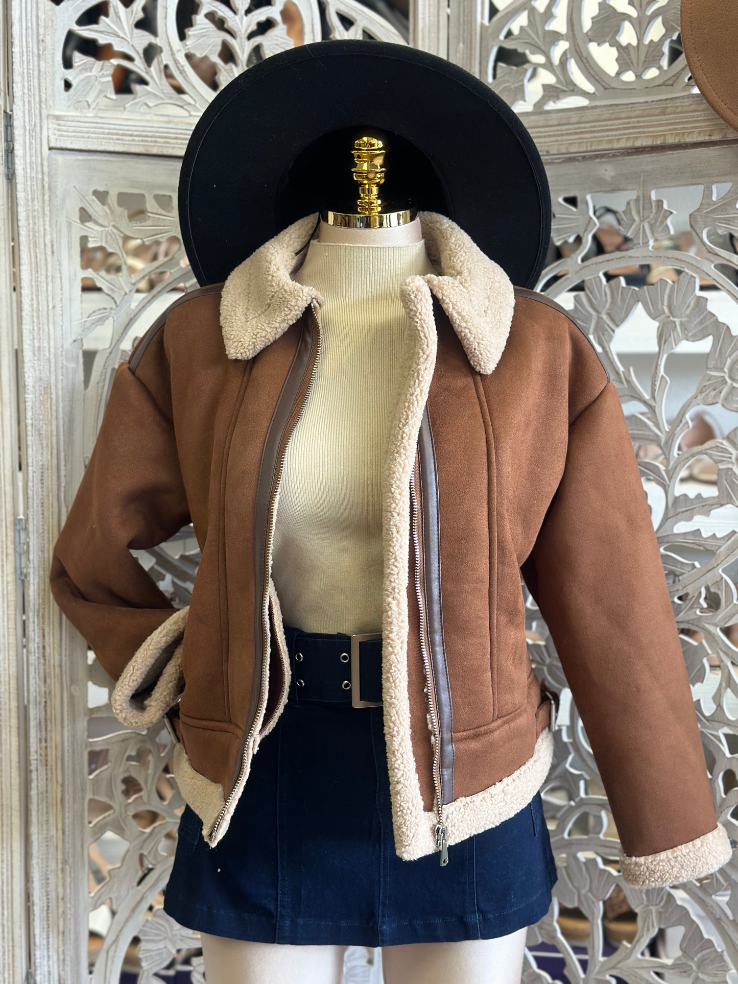 Brown Suede Sherpa Lined Jacket