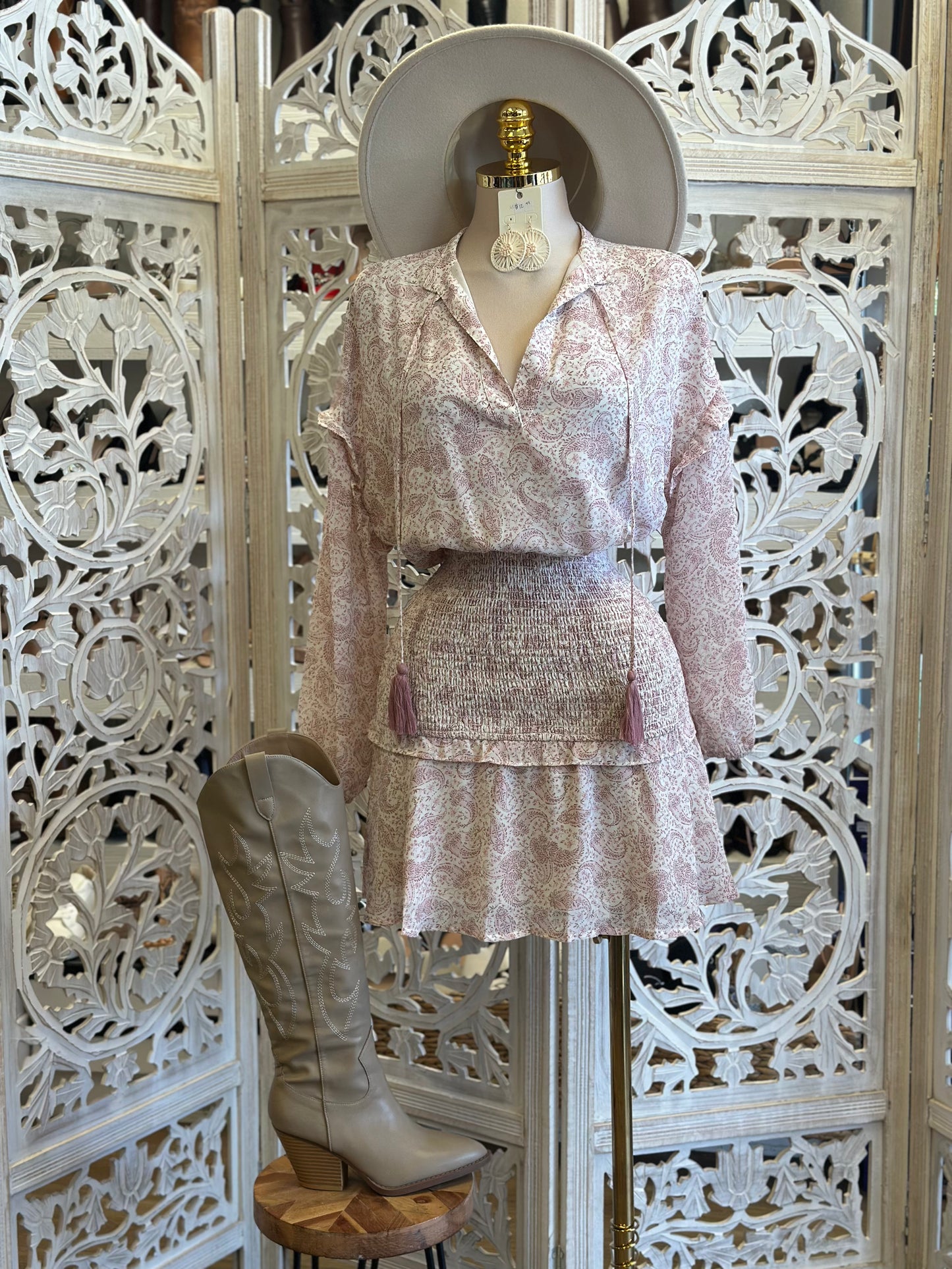 Smocked Breezy Pattern Mini Flowy Dress-Estira, Stretchy