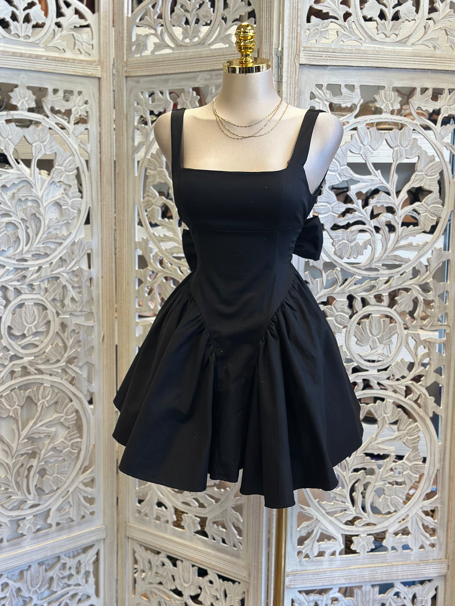 Black Open Back Ribbon Bubble Dress-Estira, Stretchy