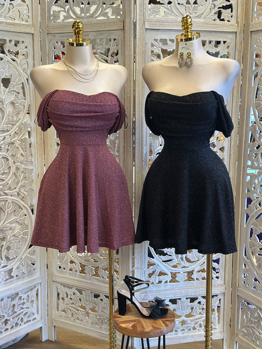 Glitter Off Shpulder Flowy Dress-Stretchy ,Estira