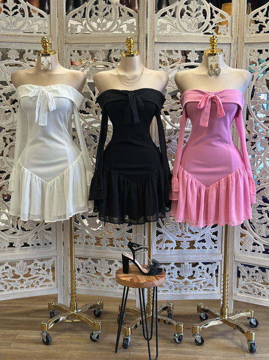 Bow Off Shoulder mini dress stretchy estira