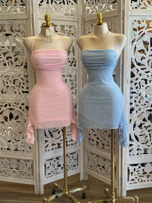 Open Back Embellished Mini Dress- Stretchy, Estira