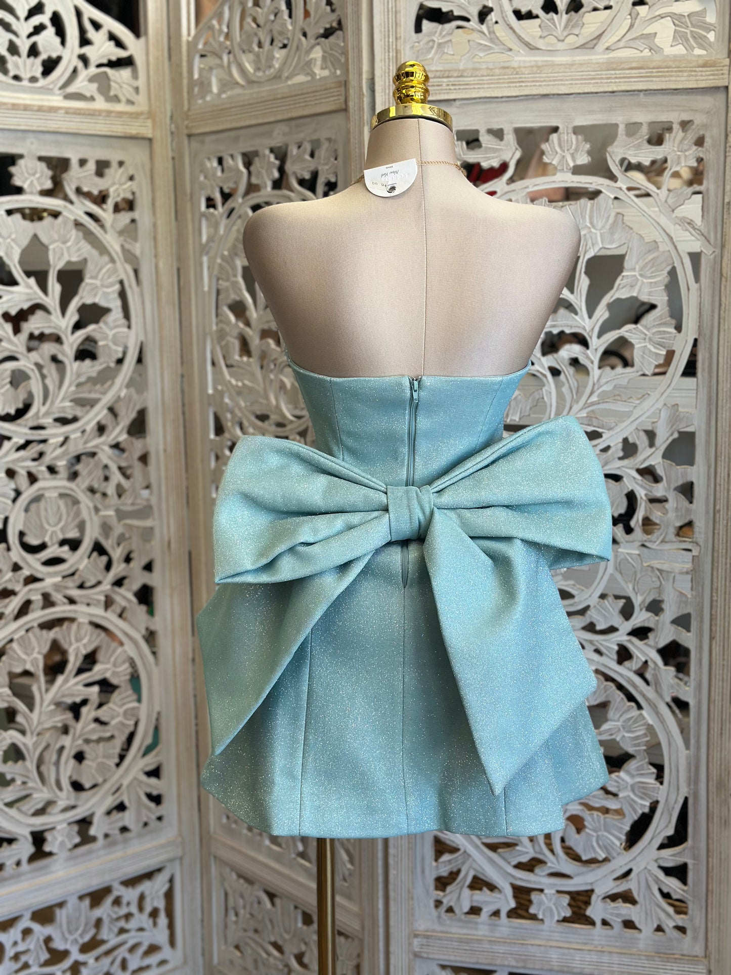 Seafoam Clip On Bow Mini Dress- Slightly Stretchy,Estira Poco
